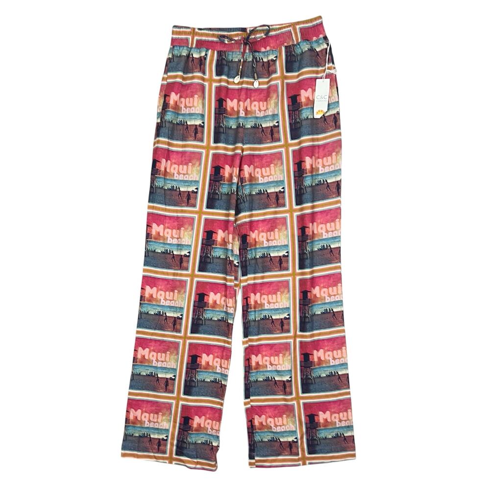 NWT C&C California Maui Beach Tropical Print Linen Blend Pants Size Small
